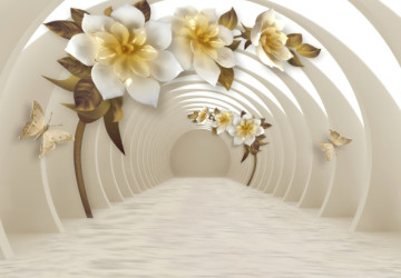 çember tünel Durusu ve çiçekler